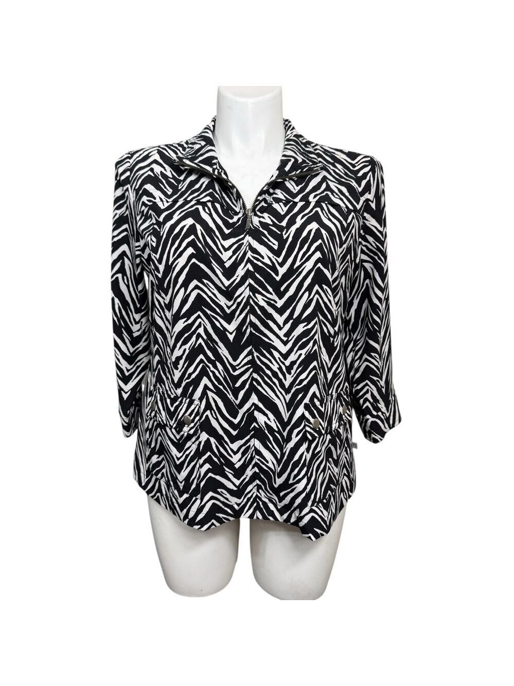 Zenergy By Chico's Zebra Print Zip Front Jacket Size Large